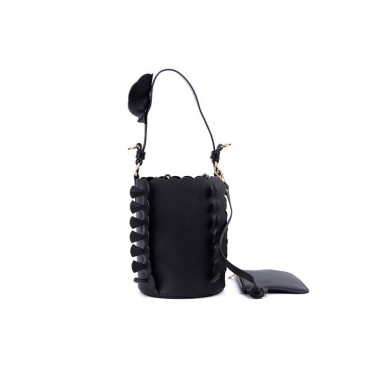 Eldora Genuine Leather Bucket Bag Black 76224