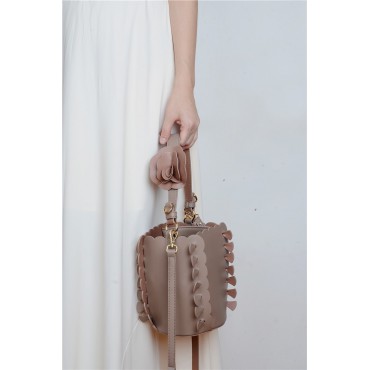Eldora Genuine Leather Bucket Bag Apricot 76224