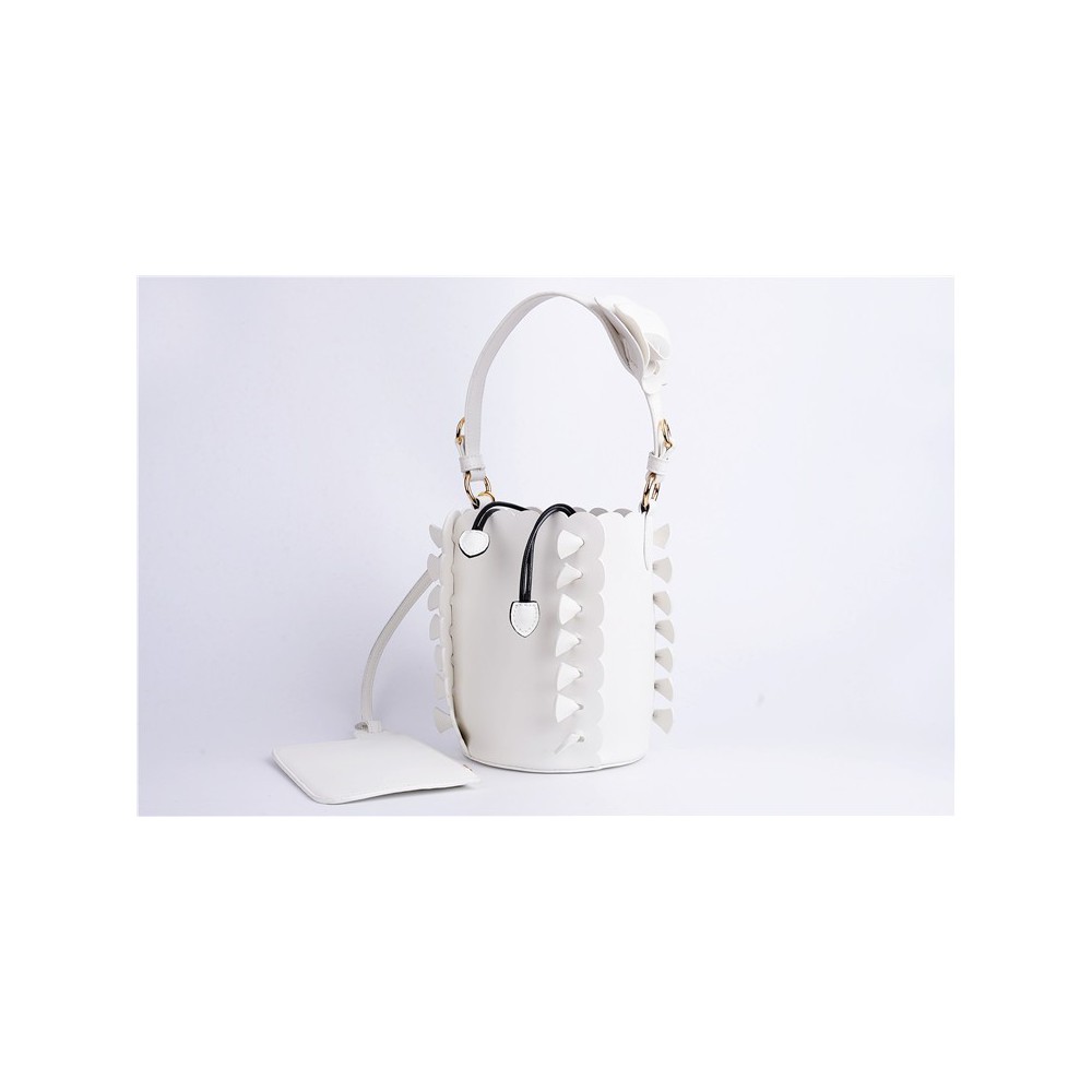 Eldora Genuine Leather Bucket Bag White 76224
