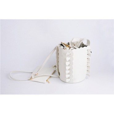 Eldora Genuine Leather Bucket Bag White 76224