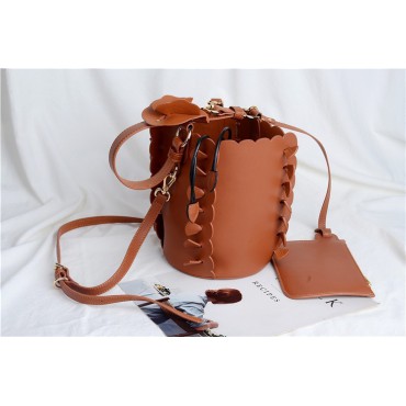 Eldora Genuine Leather Bucket Bag Brown 76224