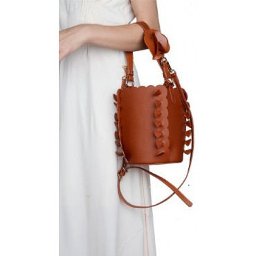Eldora Genuine Leather Bucket Bag Brown 76224