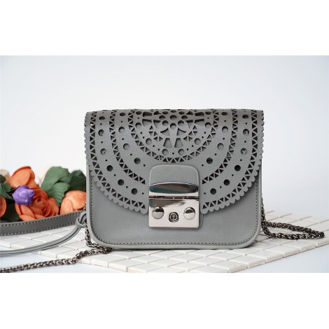 Eldora Genuine Leather Shoulder Bag Grey 76229