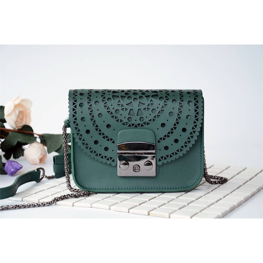 Eldora Genuine Leather Shoulder Bag Dark Green 76229