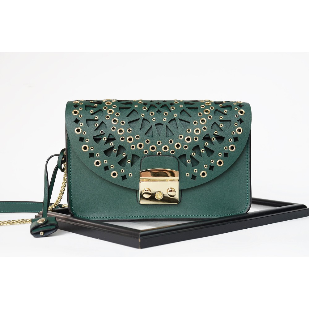 Eldora Genuine Leather Shoulder Bag Dark Green 76229
