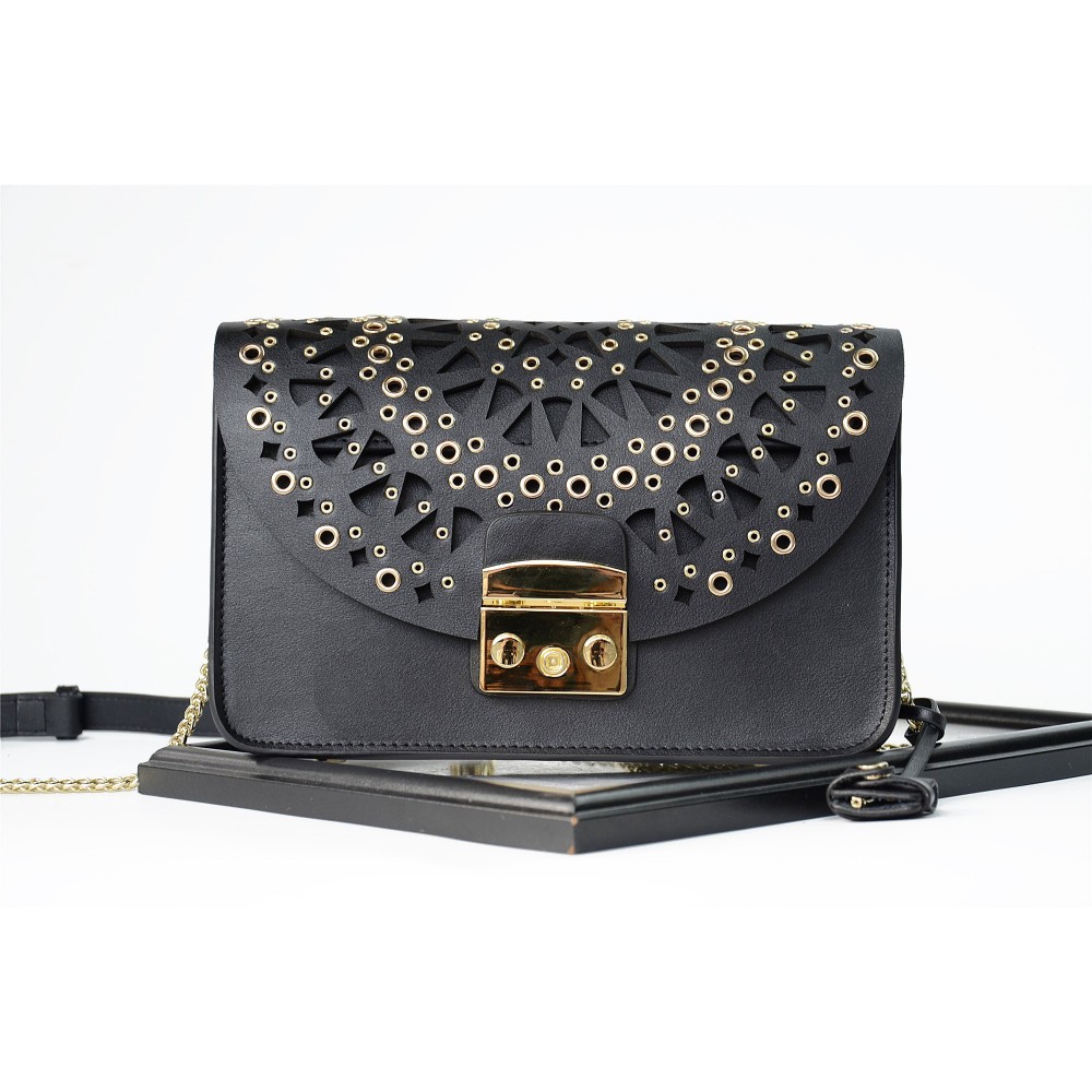Eldora Genuine Leather Shoulder Bag Black 76229