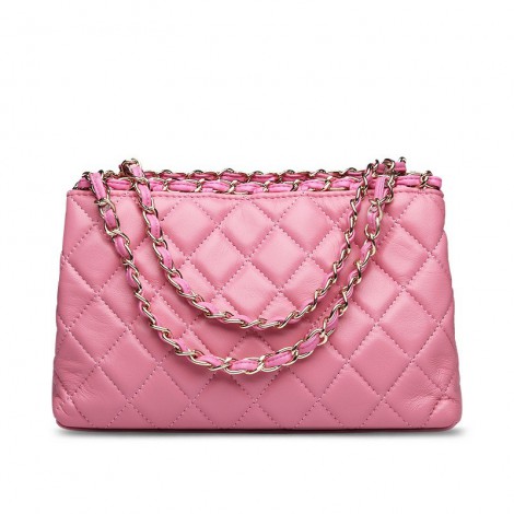 Rosaire « Zoé » Quilted Lambskin Leather Tote Bag in Pink Color 75110