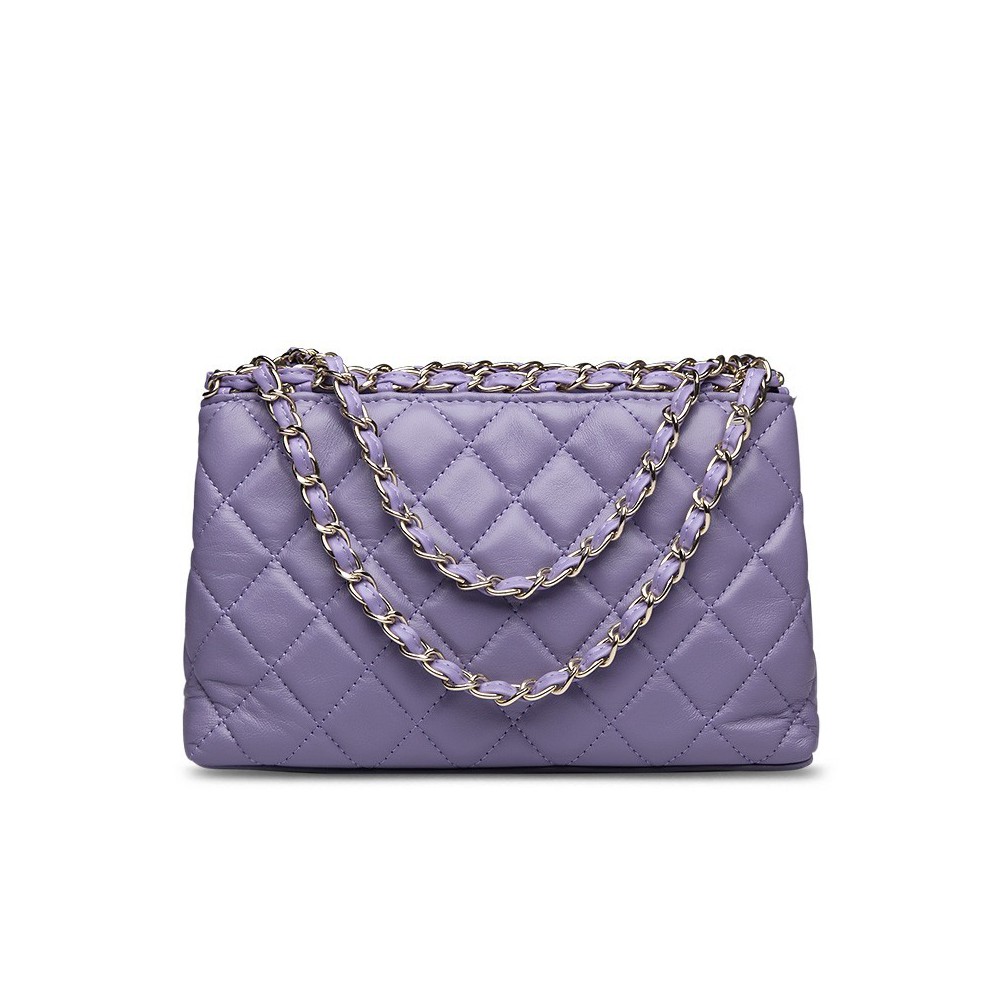 Rosaire « Zoé » Quilted Lambskin Leather Tote Bag in Light Purple Color 75110
