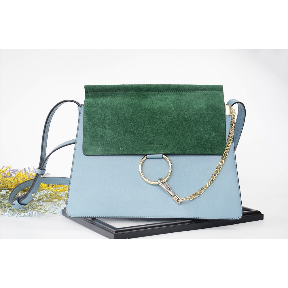 Sac à main porté épaule en cuir Vert Bleu 76236