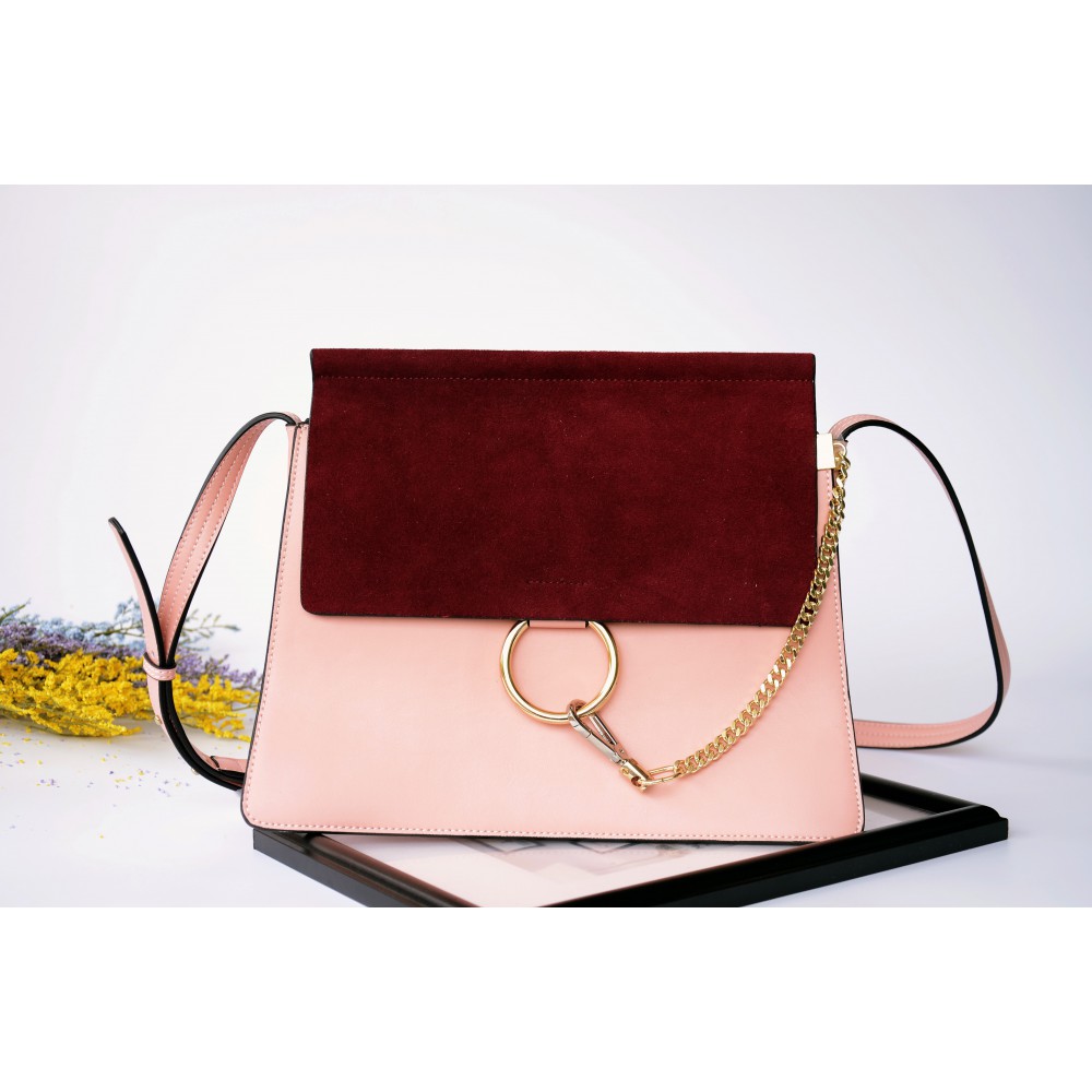 Eldora Genuine Leather Shoulder Bag Pink Dark Red 76236