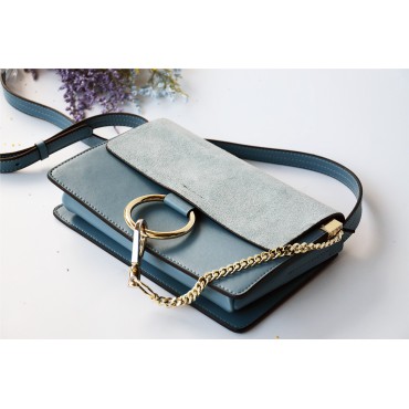 Eldora Genuine Leather Shoulder Bag Grey Light Blue 76340
