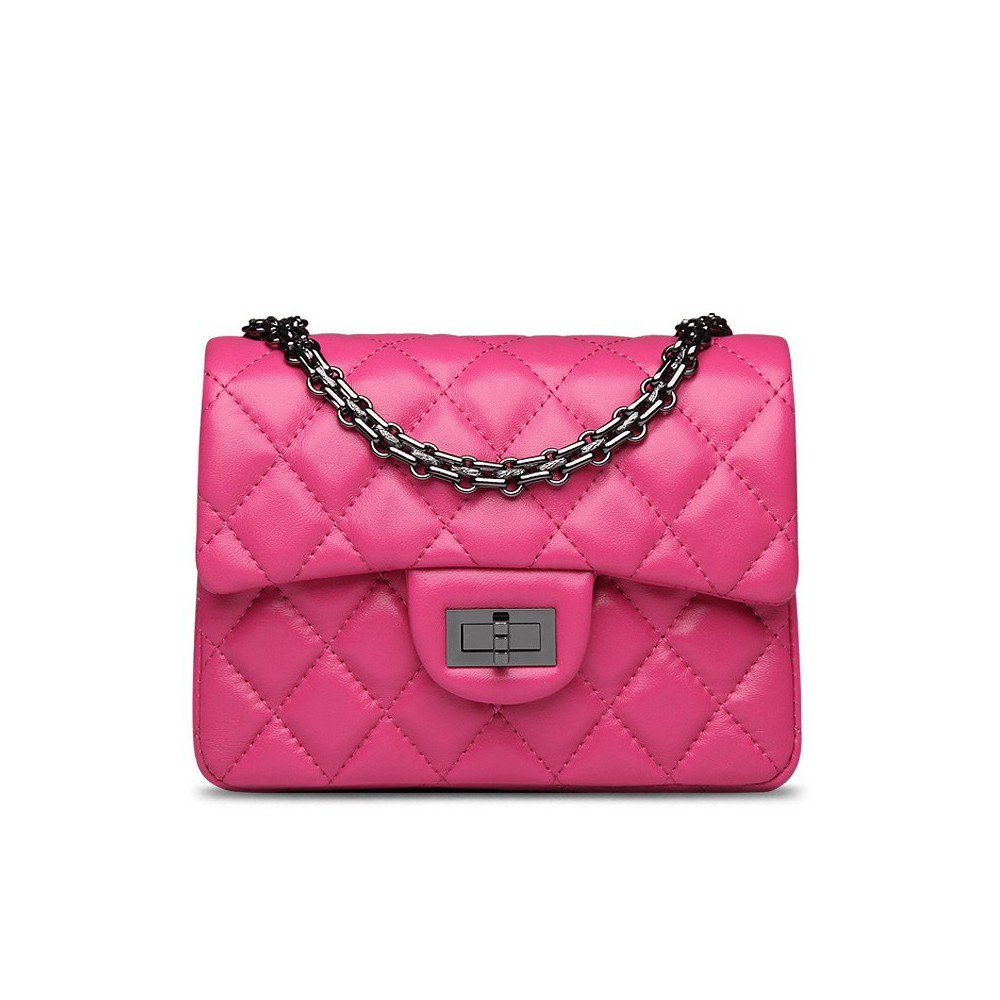 Rosaire « Madeleine » Quilted Lambskin Leather Shoulder Flap Mini Bag with  Chain / Pink Color / 75111