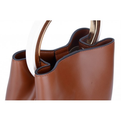 Eldora Genuine Leather Bucket Bag Brown 76347