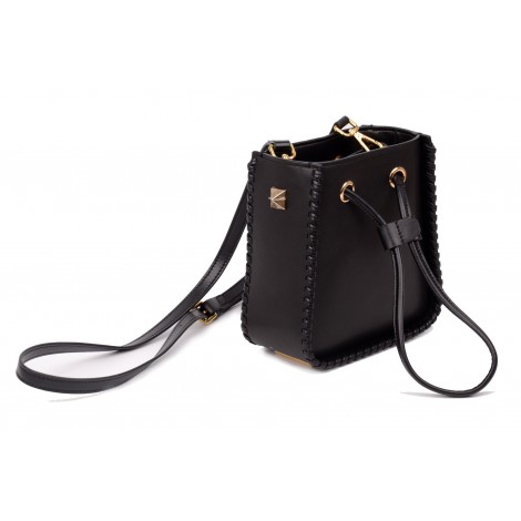 Eldora Genuine Leather Bucket Bag Black 76350  