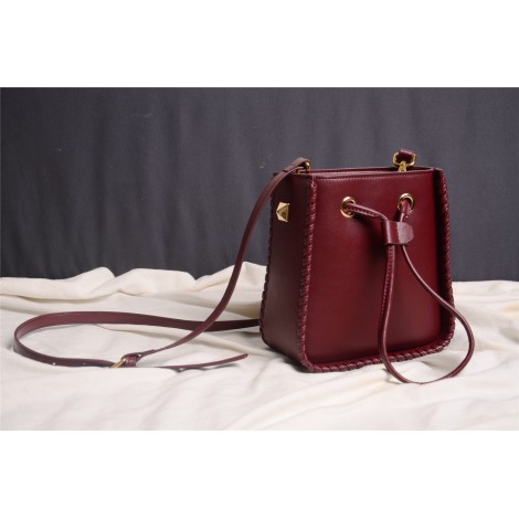 Eldora Genuine Leather Bucket Bag Dark Red 76350  