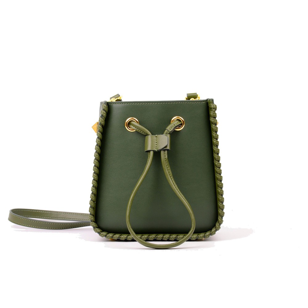 Eldora Genuine Leather Bucket Bag Dark Green 76350  