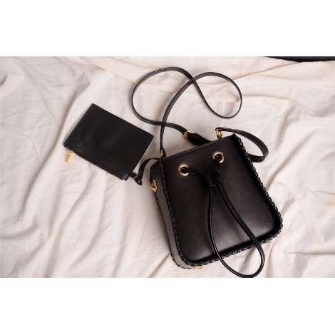 Eldora Genuine Leather Bucket Bag Black 76350  