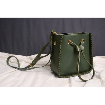 Eldora Genuine Leather Bucket Bag Dark Green 76350  