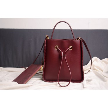 Eldora Genuine Leather Bucket Bag Dark Red 76350  