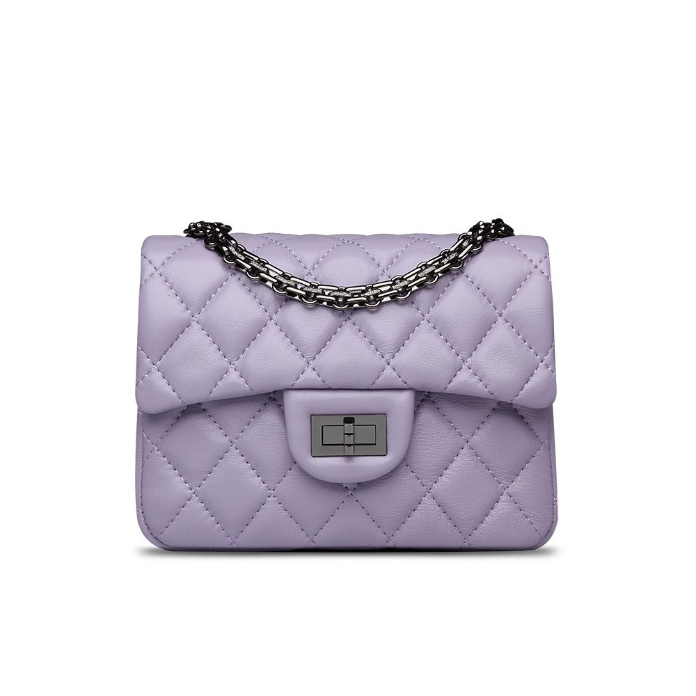 Rosaire « Madeleine » Quilted Lambskin Leather Shoulder Flap Mini Bag with Chain / Light Purple Color / 75111