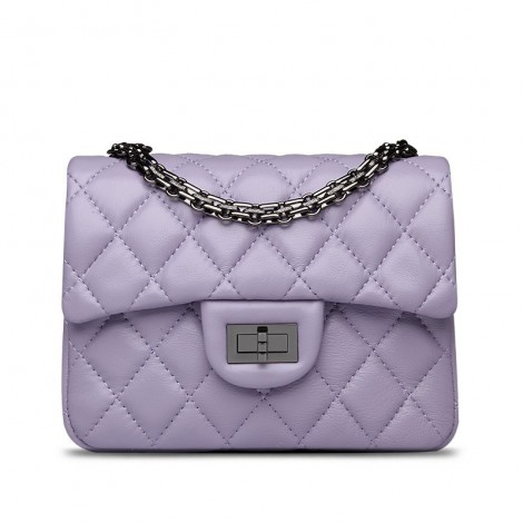 Rosaire « Madeleine » Quilted Lambskin Leather Shoulder Flap Mini Bag with Chain / Light Purple Color / 75111