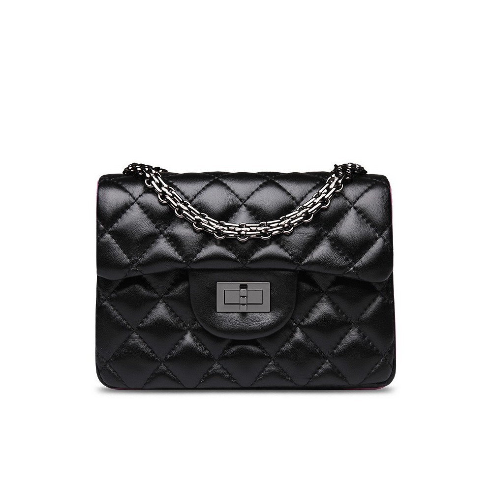 CHANEL Small Chain Shoulder Bag Black Quilted Flap Lambskin Purse