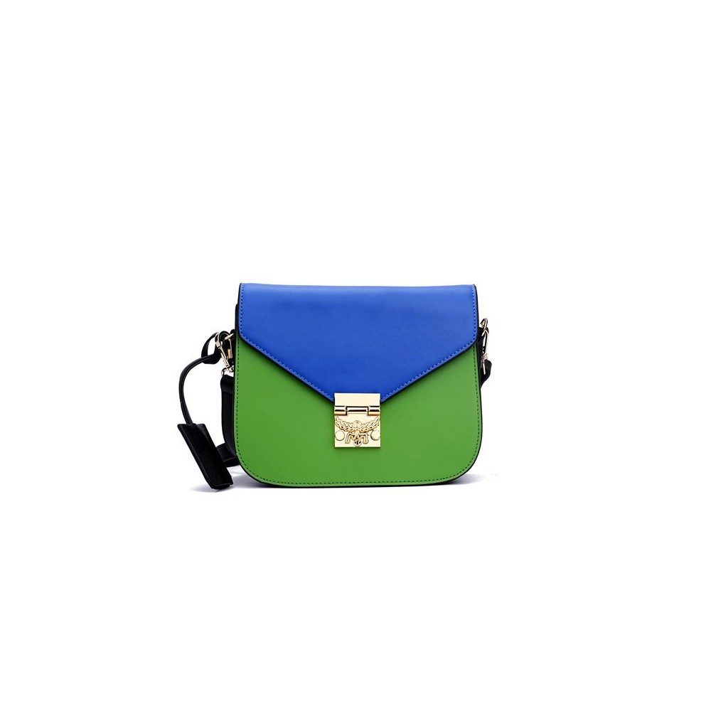 Sac à main porté épaule en cuir Bleu Vert 76356