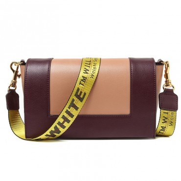 Eldora Genuine Leather Shoulder Bag with Yellow Shoulder Strap Khaki Dark Red 76360
