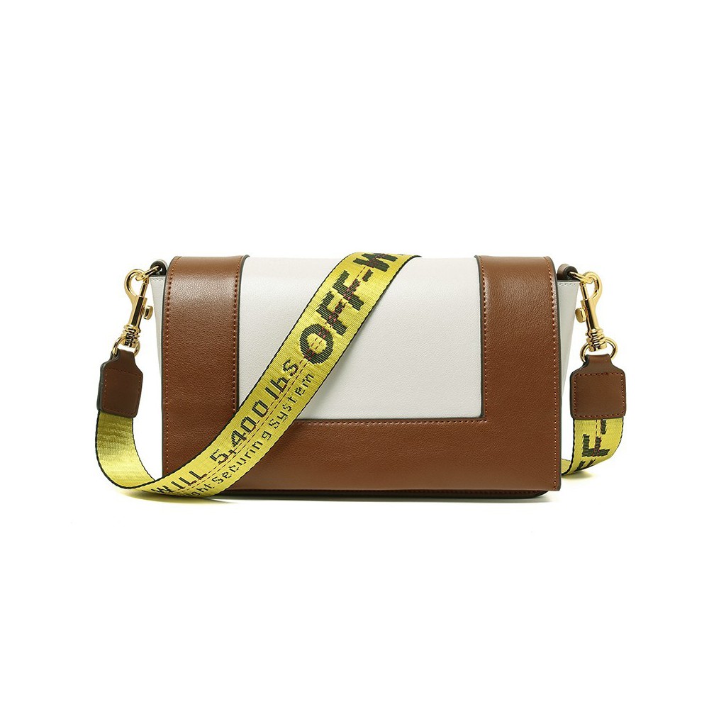 Sac à main porté épaule en cuir Marron Blanc 76360 Sac à main porté épaule en cuir Marron Blanc 76360