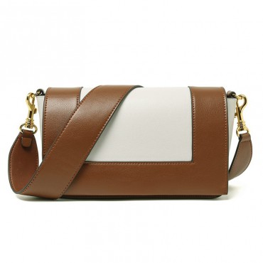 Eldora Genuine Leather Shoulder Bag Brown White 76360