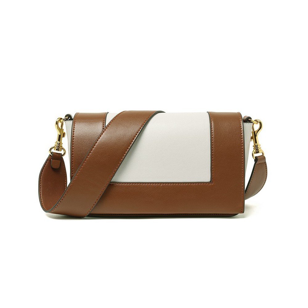 Sac à main porté épaule en cuir Marron Blanc 76360 Sac à main porté épaule en cuir Marron Blanc 76360