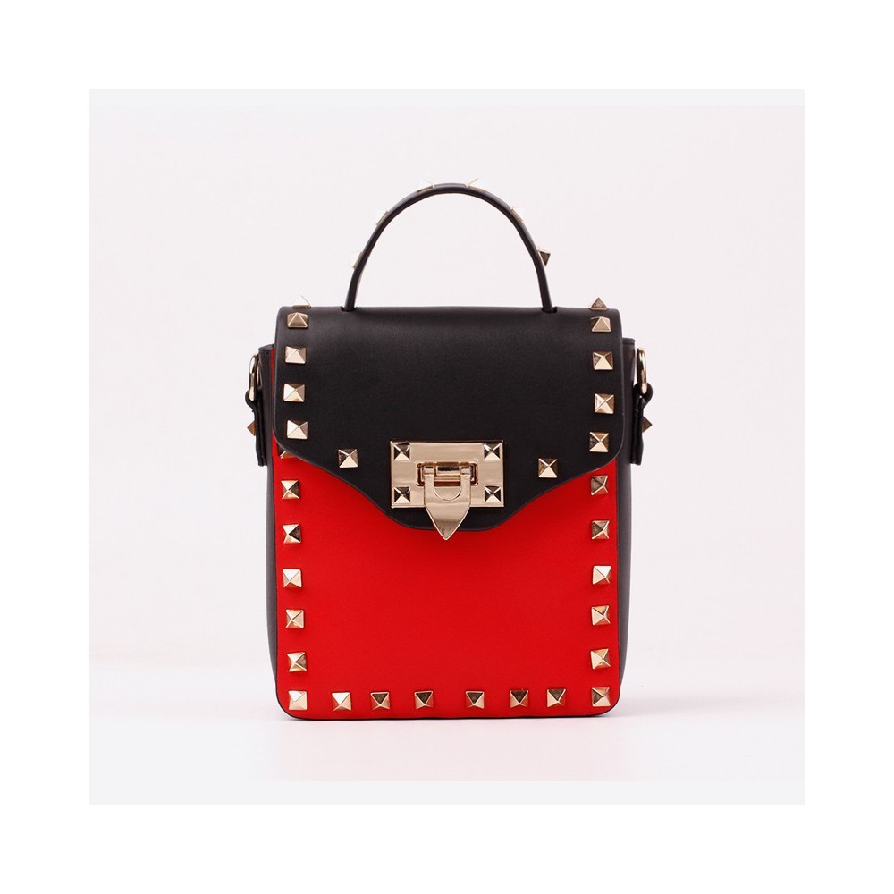 Sac à main en bandoulière en cuir Noir Rouge 76363