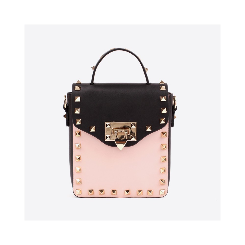 Sac à main en bandoulière en cuir Noir Rose 76363