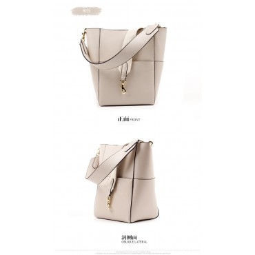 Eldora Genuine Leather Bucket Bag Beige 76367