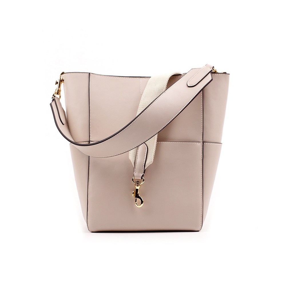 Eldora Genuine Leather Bucket Bag Beige 76367