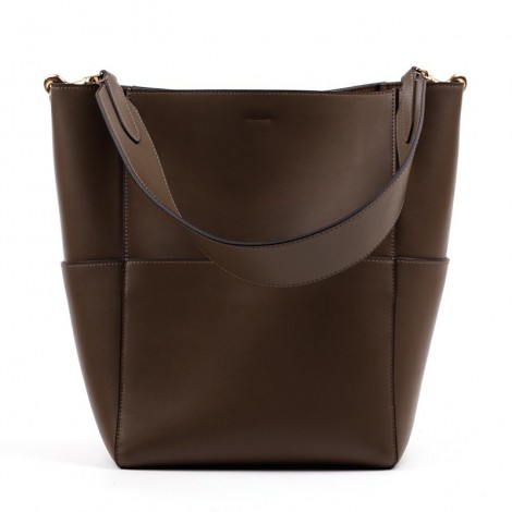 Eldora Genuine Leather Bucket Bag Brown 76367