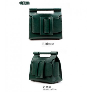 Eldora Genuine Leather Shoulder Bag Dark Green 76368