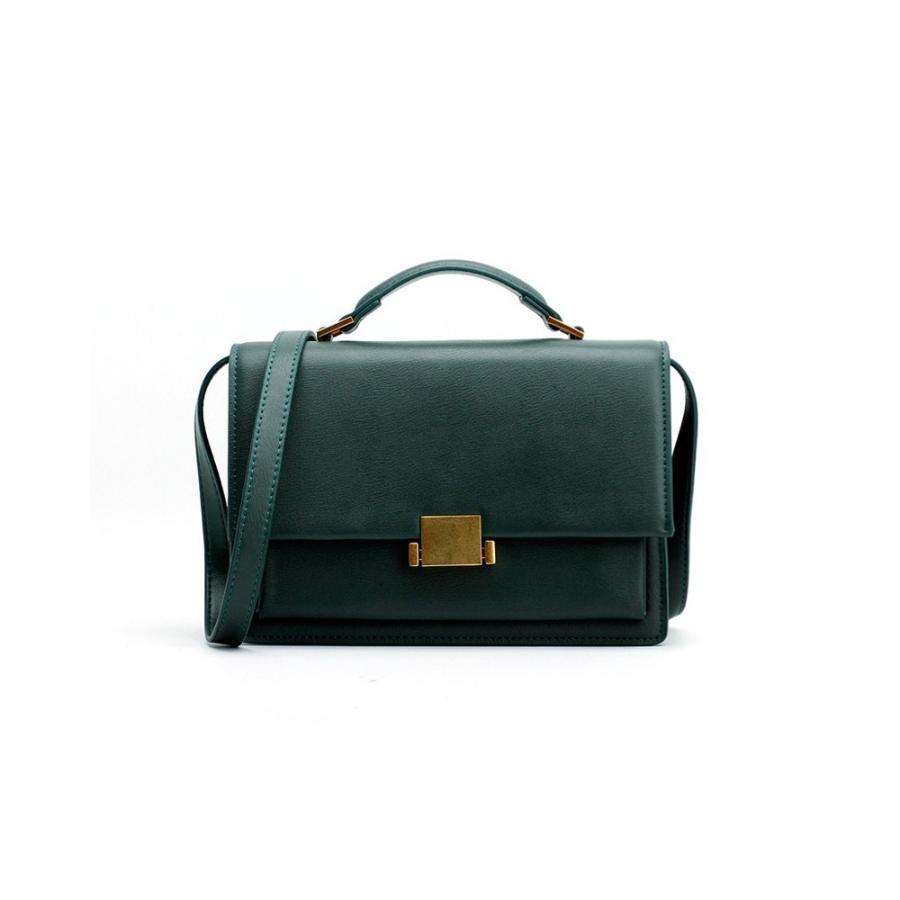 Eldora Genuine Leather Satchel Bag Dark Green 76369