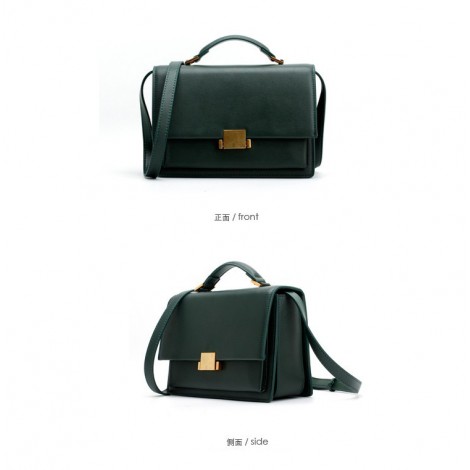 Eldora Genuine Leather Satchel Bag Dark Green 76369