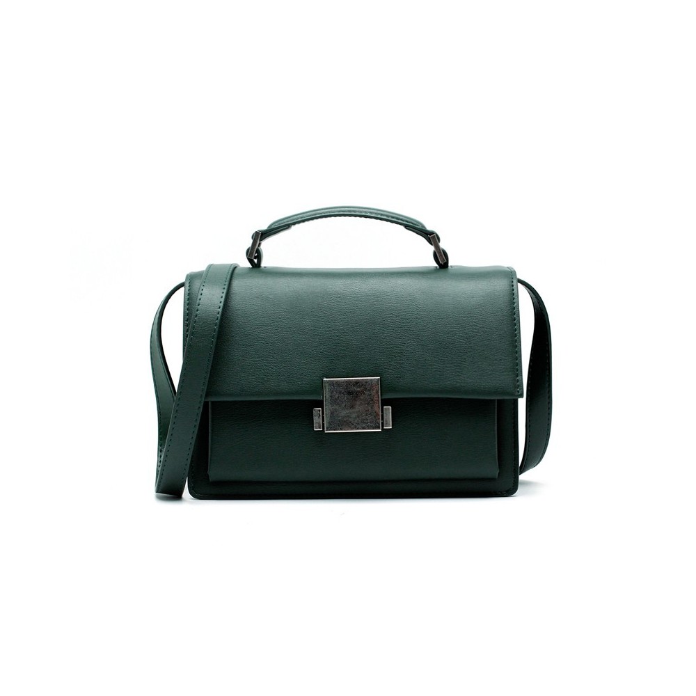 Eldora Genuine Leather Satchel Bag Dark Green 76369