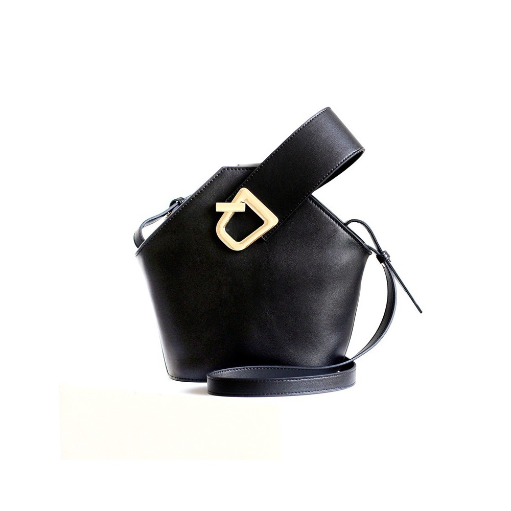 Eldora Genuine Leather Bucket Bag Black 76370