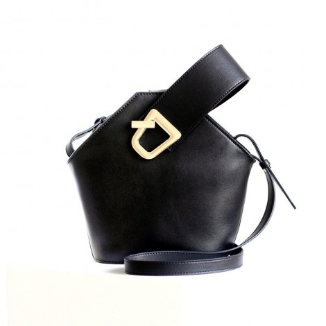 Eldora Genuine Leather Bucket Bag Black 76370
