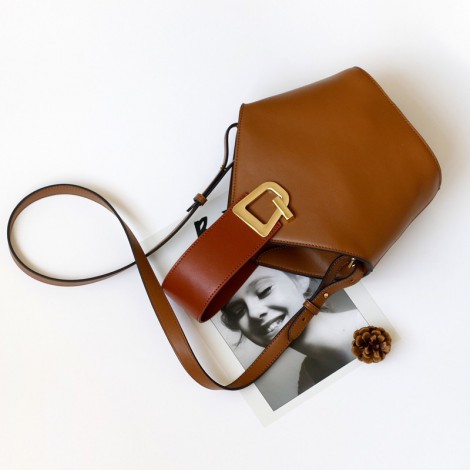 Eldora Genuine Leather Bucket Bag Brown 76370