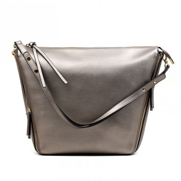 Eldora Genuine Leather Shoulder Bag Silver 76372