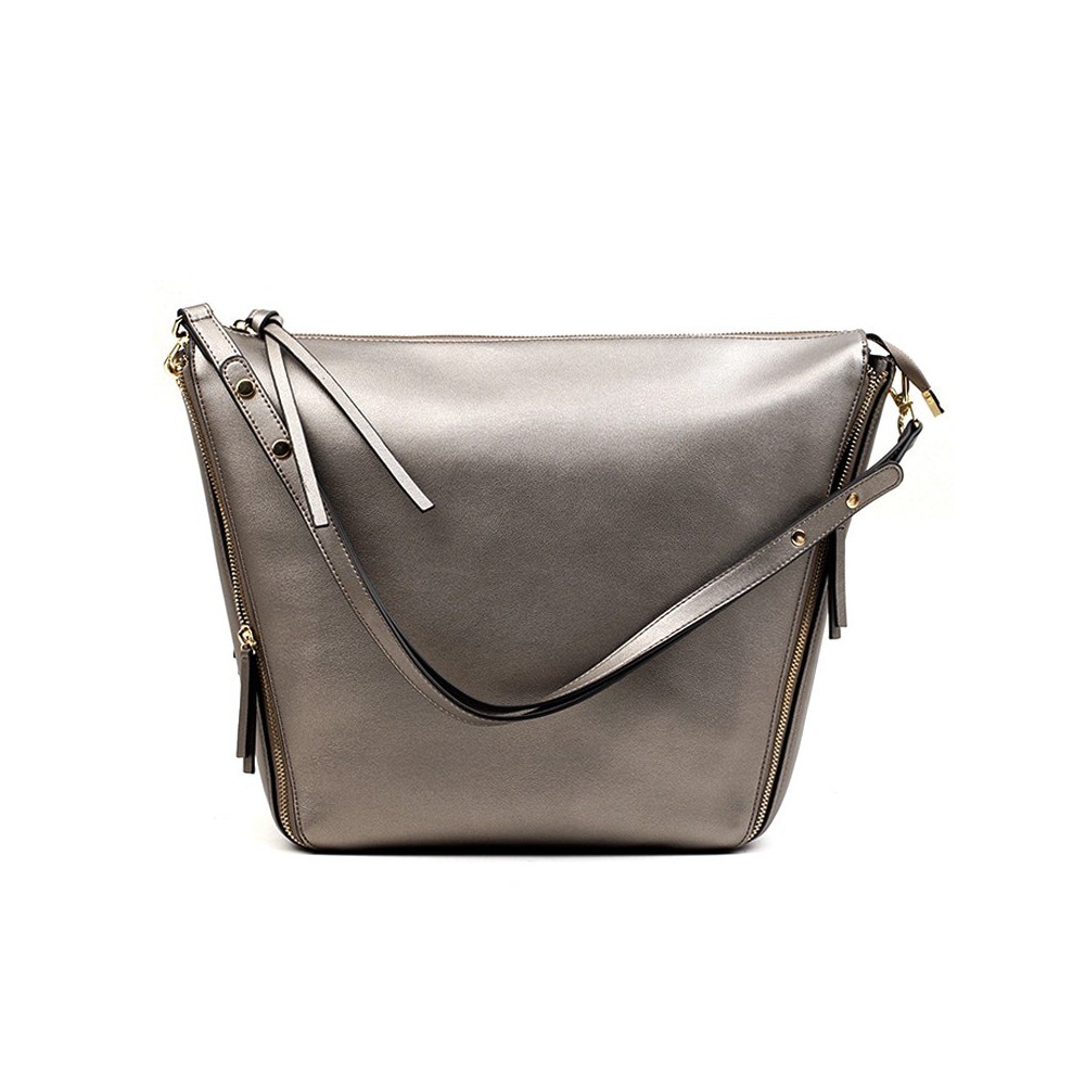 Eldora Genuine Leather Shoulder Bag Silver 76372