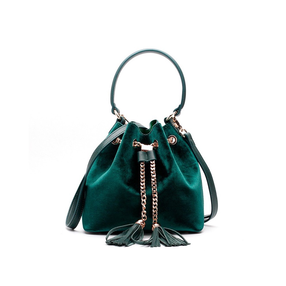 Eldora Genuine Leather Bucket Bag Green 76378