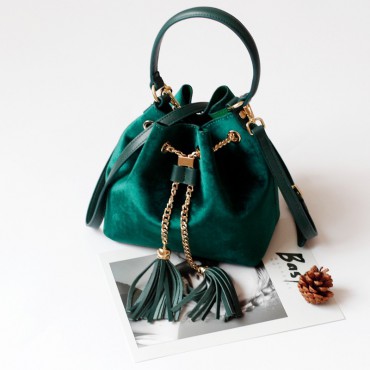 Eldora Genuine Leather Bucket Bag Green 76378