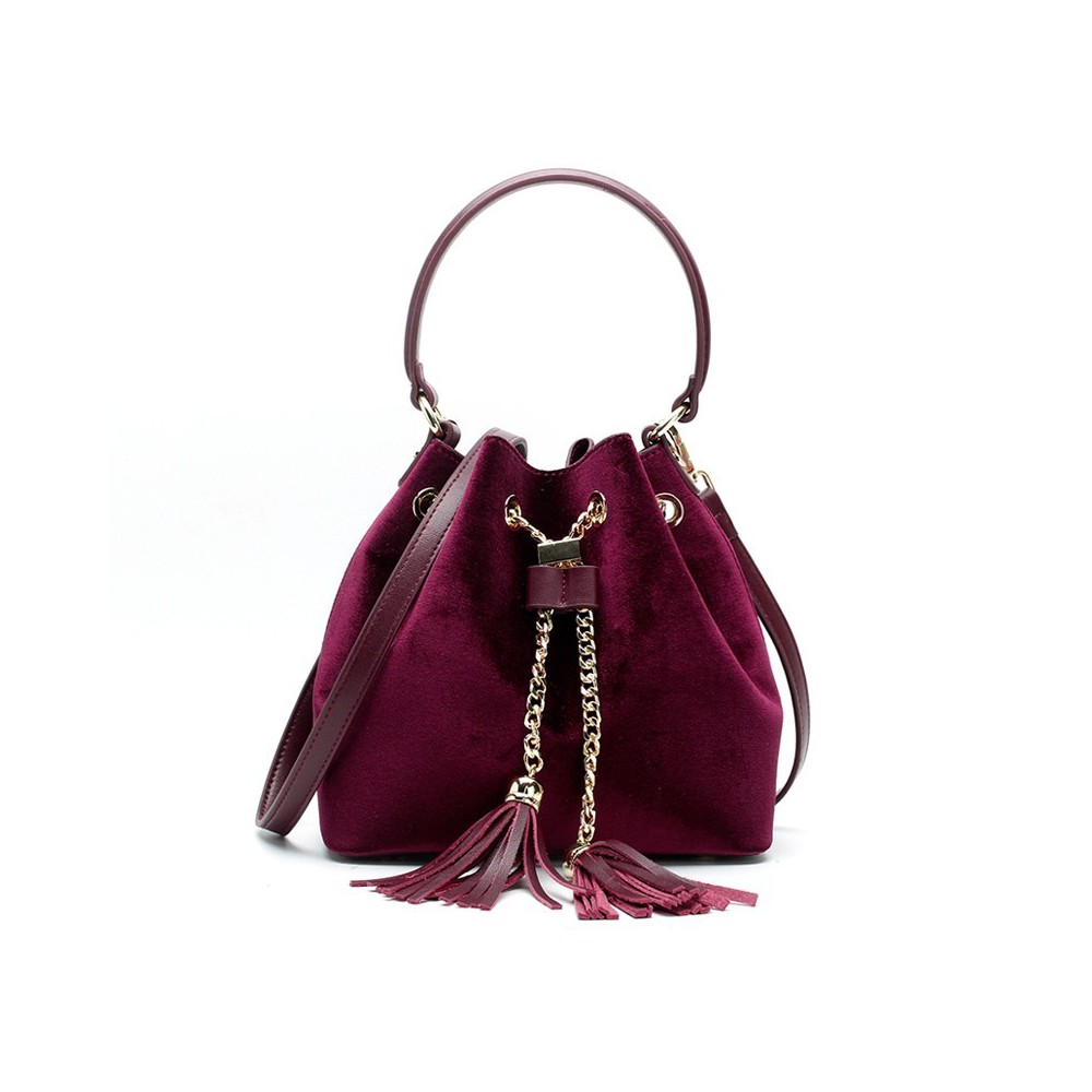 Eldora Genuine Leather Bucket Bag Dark Red 76378