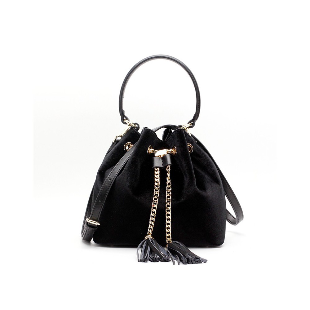 Eldora Genuine Leather Bucket Bag Black 76378