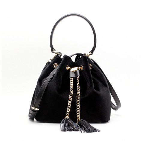 Eldora Genuine Leather Bucket Bag Black 76378